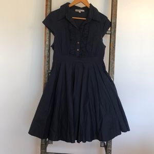Navy fit and flare dress with tulle slip liner